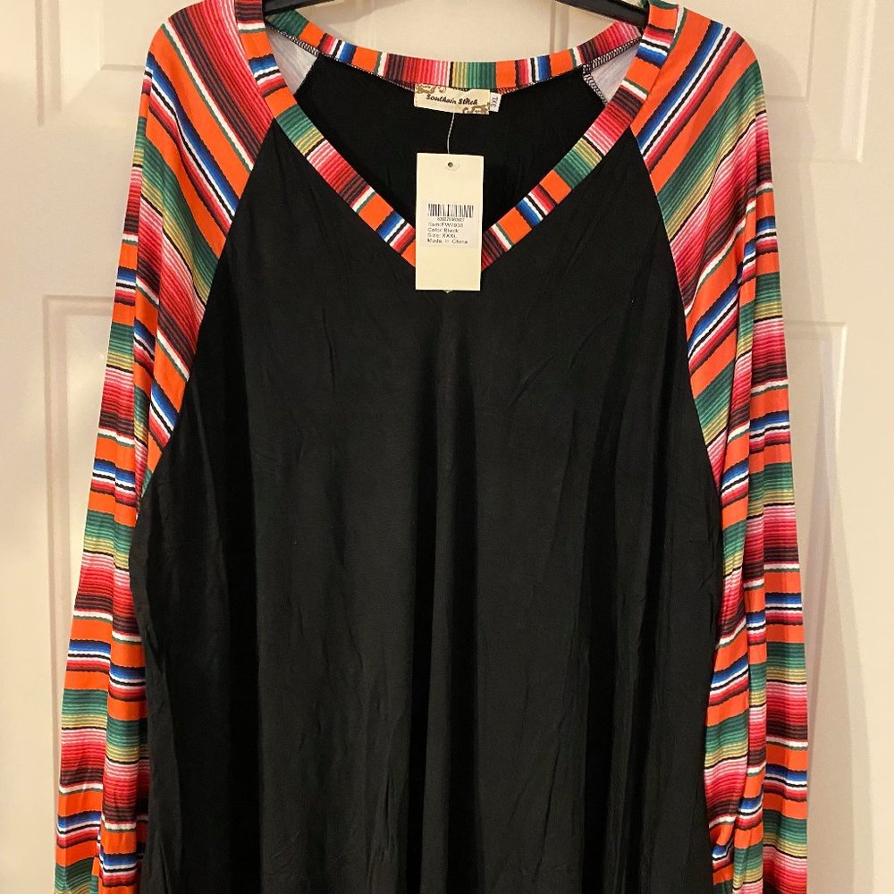 NWT 3XL Black Shirt with Multi Color Sleeves